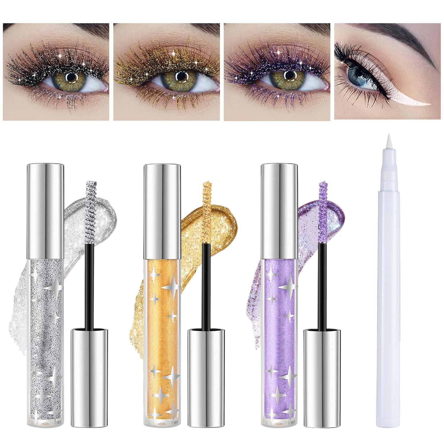 Thoquene 3 Colours Glitter Mascara Silver Gold Purple Glitter Mascara