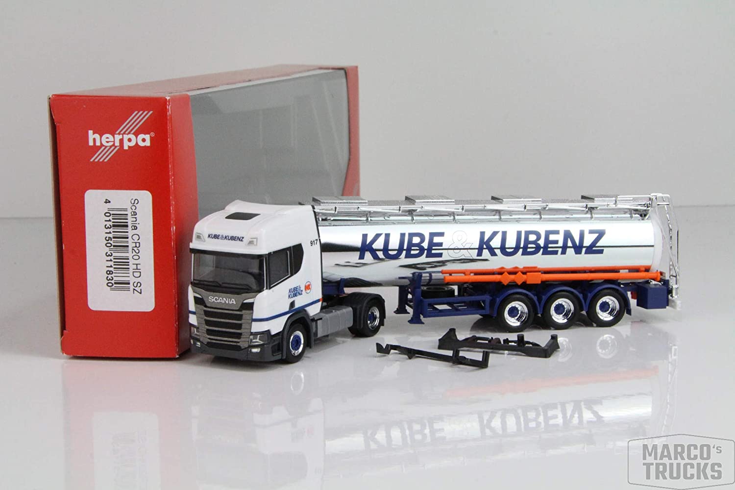 Herpa 311830 - Scania Cr 20 Hd Chrome Tank-Trailer Truck Kube