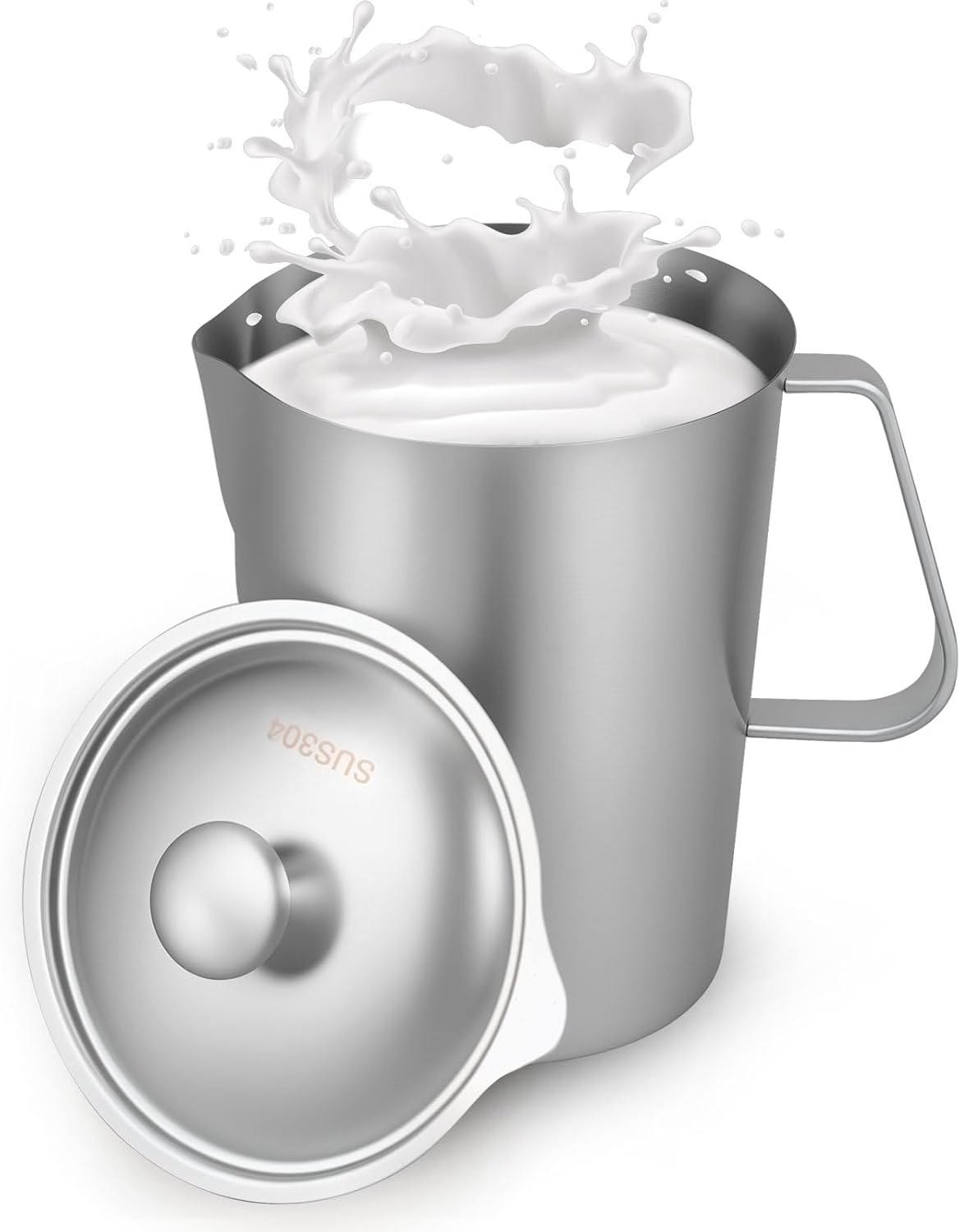 Milk Jug 2L Stainless Steel Measuring Cup with Lid Marking Milk Pitcher Milk Jug Stainless Steel Milk Frother Cup for Latte Art Latte Coffee Cappuccino Juice Smoothie (2L)