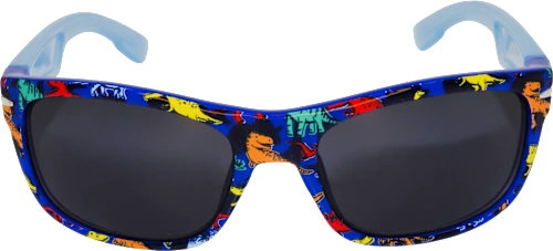 Kids' sunglasses, dark blue frame with colorful dinosaurs, 1 pc.