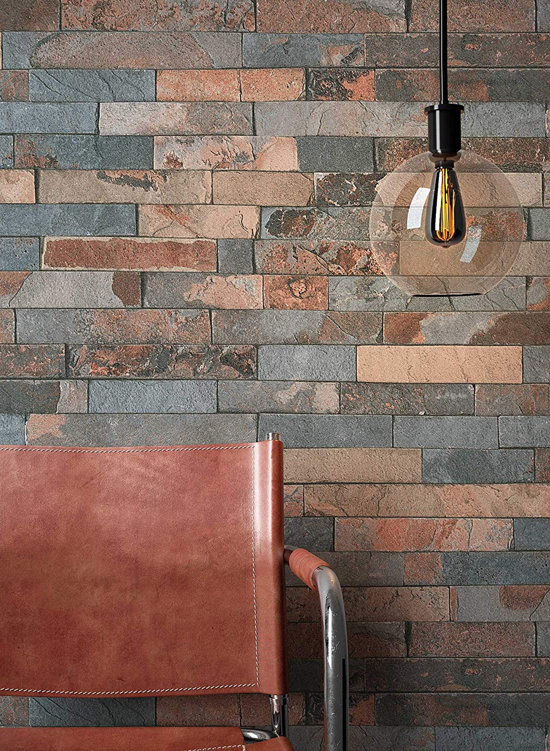 Newroom Design Newroom Stone Wallpaper Brown Wall Stone Modern Non-Woven Wallpaper Grey Mo