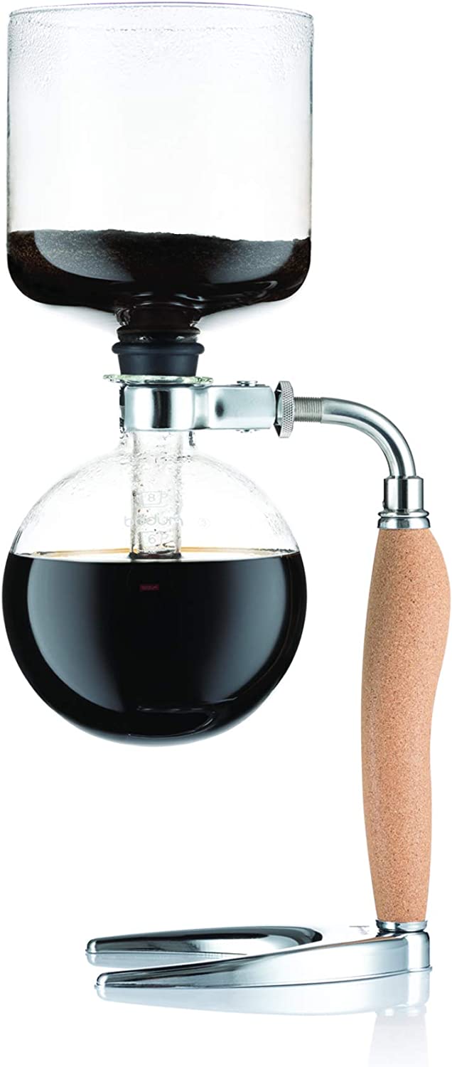 Bodum Mocca Vacuum Coffee Maker 8 Cups 1.0L Cork Stainless Steel Borosilicate Glass Silicone Polycarbonate PA6 Polypropylene Zinc Alloy Cork 1.0L