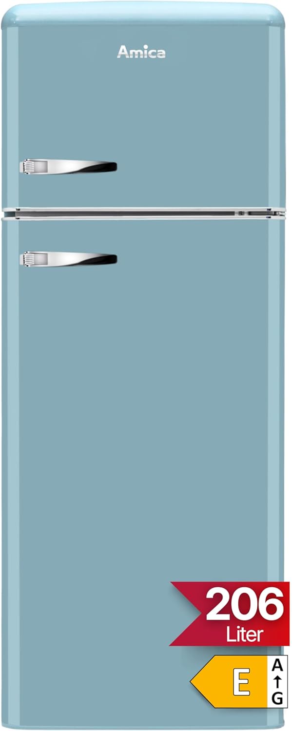 Amica KGC 15632 T Retro Fridge/Freezer Combination / Ice Blue (Turquoise) / 144 cm (H) x 55 cm (W) x 62 cm (D) / Retro Design / Fridge with Freezer Compartment