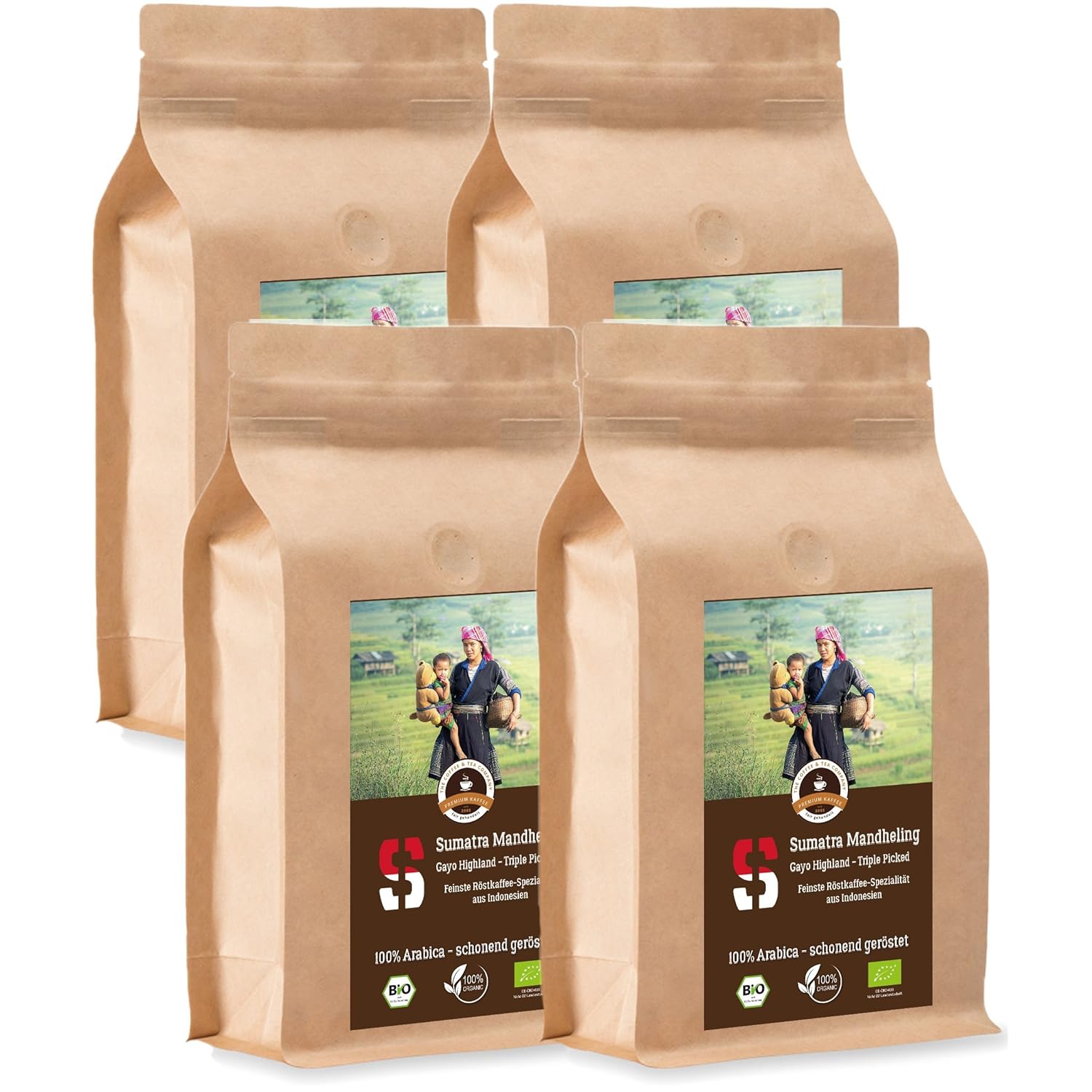 Kaffee Globetrotter Coffee Globetrotter - Sumatra Mandheling Gayo Highland - Organic - 4 x 1000 g Medium Ground - for Fully Automatic Coffee Grinder - Roasted Coffee from Organic Cultivation | Gastropack Economy Pack