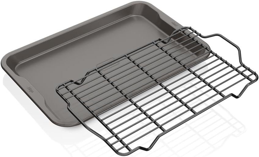 Ninja B32102 Foodi NeverStick Premium 2-Piece Non-Stick Oven Safe Baking Sheet Set, Oven Safe up to 500 F, with 10 x 15 Inch Baking Tray and 10 x 15 Inch Cooling/Roasting Rack, Dishwasher Safe Gray
