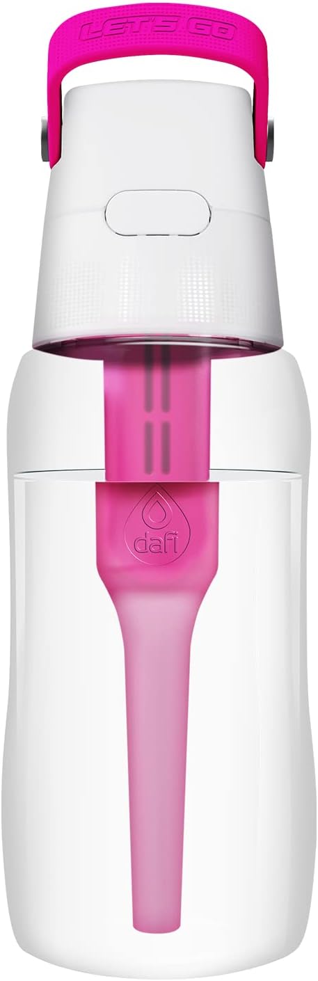 DAFI Store DAFI Solid Water Bottle with Filter and Straw 0.5 L, Pink - Water Bottle with Water Filter, BPA-Free, Sports Bottle with Filtered Water for Travel - Filter Bottle Outdoor + Activated Carbon Filter