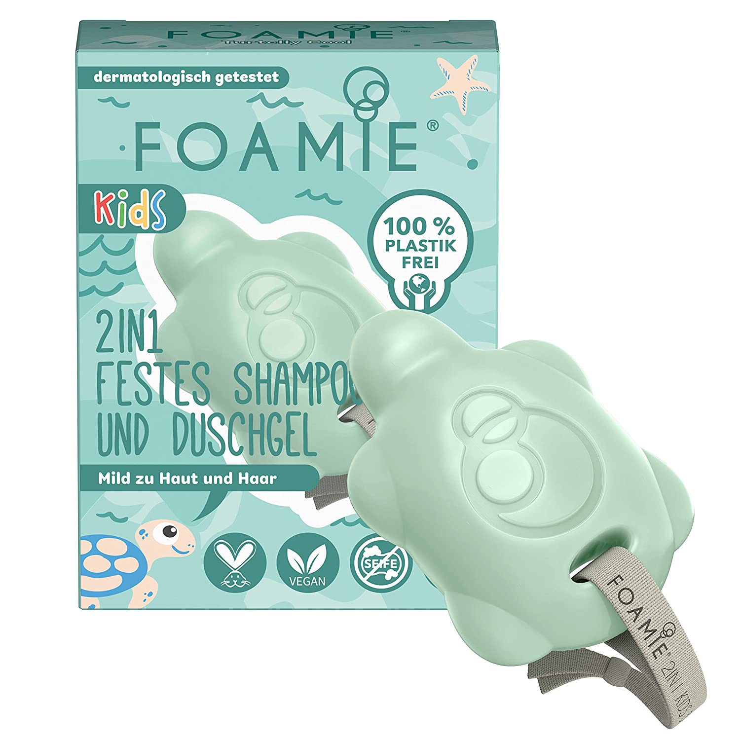 Foamie 2-in-1 Solid Shampoo & Shower Gel Children\'s Shampoo Boys with Organic Avocado Oil for Better Combability, Mild on Skin and Hair, 100% Vegan, Plastic-Free, 80 g, ‎green