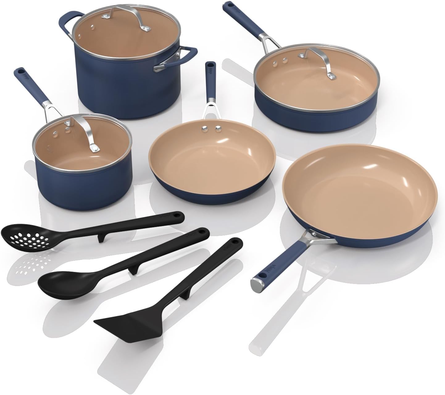 Ninja Ceramic Cookware Set, Extended Life 11 Piece Kitchen Cookware Set with Comfort Grip, Non-Stick Frying Pans, Pots, PTFE Free, Oven and Dishwasher Safe