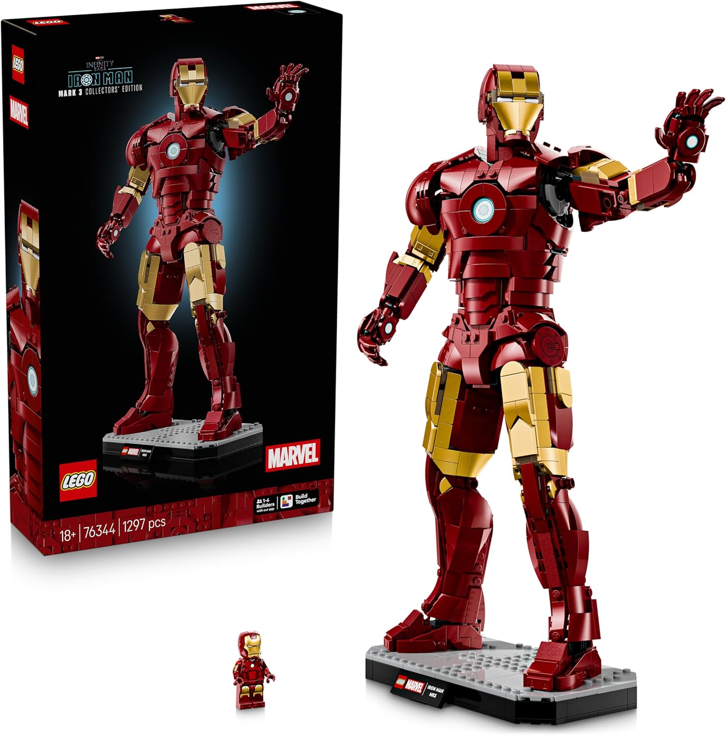 LEGO Marvel Iron Man Mark 3 Collector\'s Edition - Avengers Construction Set for Adults - Model Building with Mini Figure, Stand and Name Plate - Creative Gift for Men, Women and All Fans - 76344