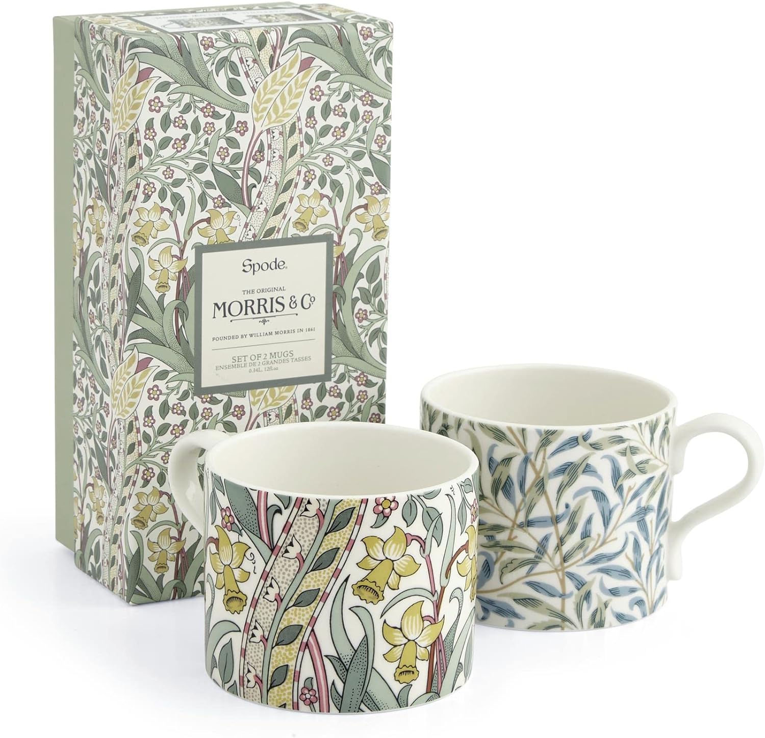 Portmeirion Spode Morris & Co Daffodil and Willow Saw Mug, Set of 2