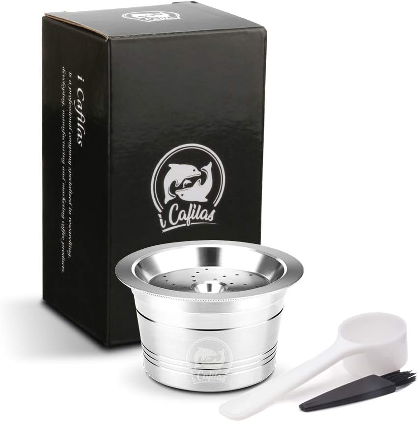i Cafilas Tchibo Stainless Steel Refillable Capsules for Coffee Machines CAFISSIMO® and Coffee Machines CAFFITALY® + 1 Spoon + 1 Brush (Capsule)