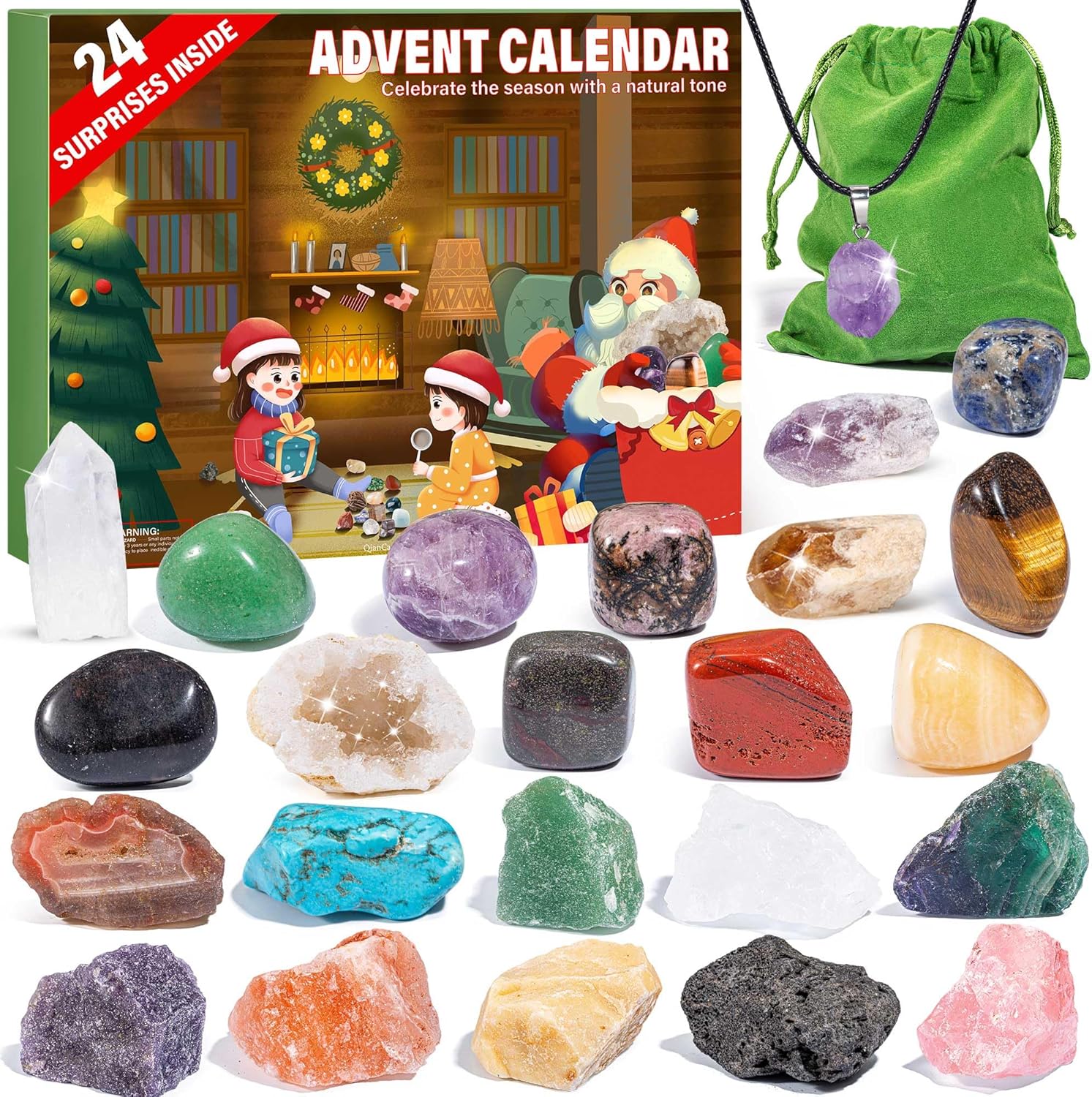 QianCannaor Advent Calendar 2024 for Crystals with 24 Days Christmas Calendar Countdown, Natural Minerals and Gemstones, Scientific Christmas Gifts (Advent Calendar 2024)