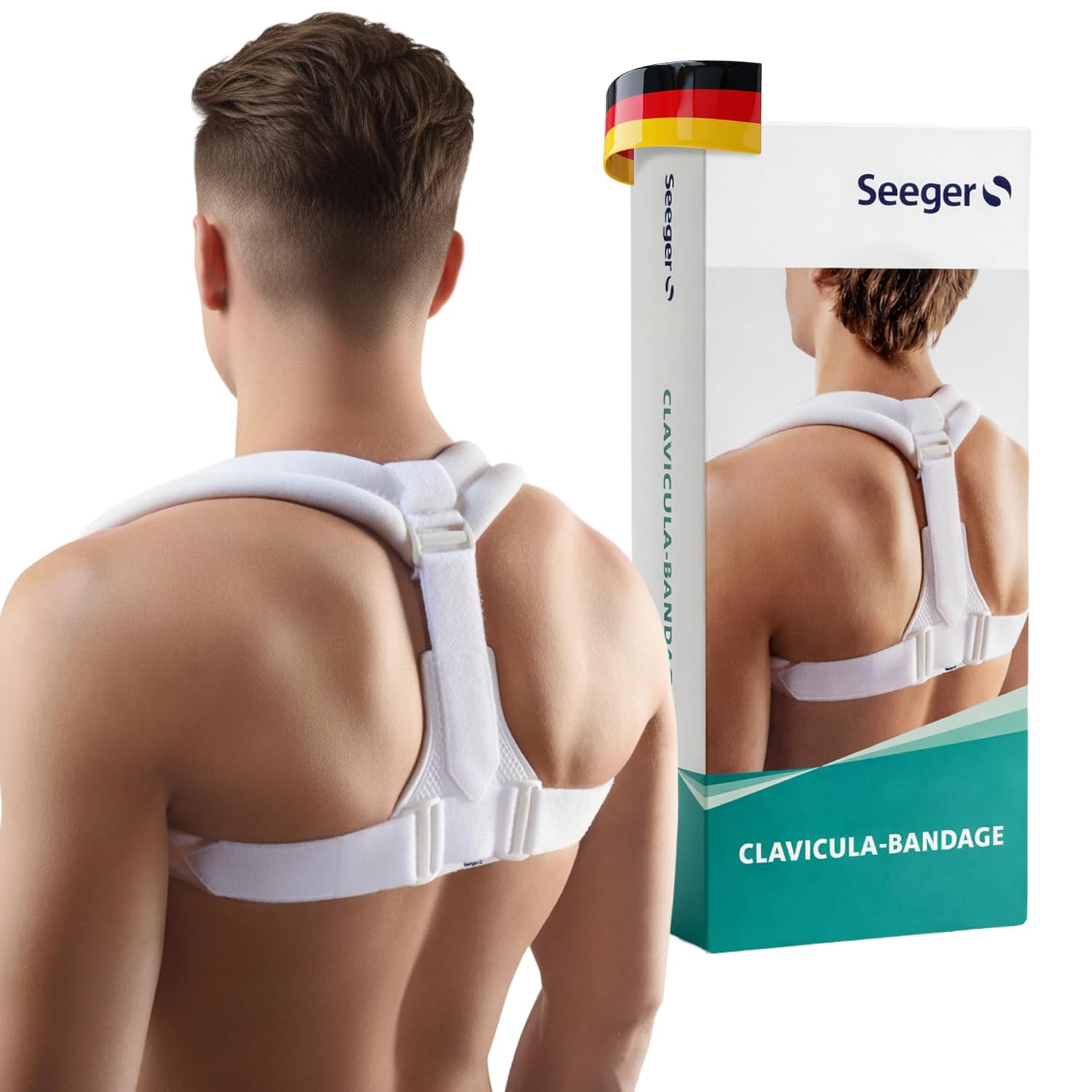 Seeger Back Straightener & Posture Corrector - Back Support Belt for Men and Women, Shoulder Strap Posture Corrector for Straight Back, Clavicula Bandage, Adjustable, Made in Germany