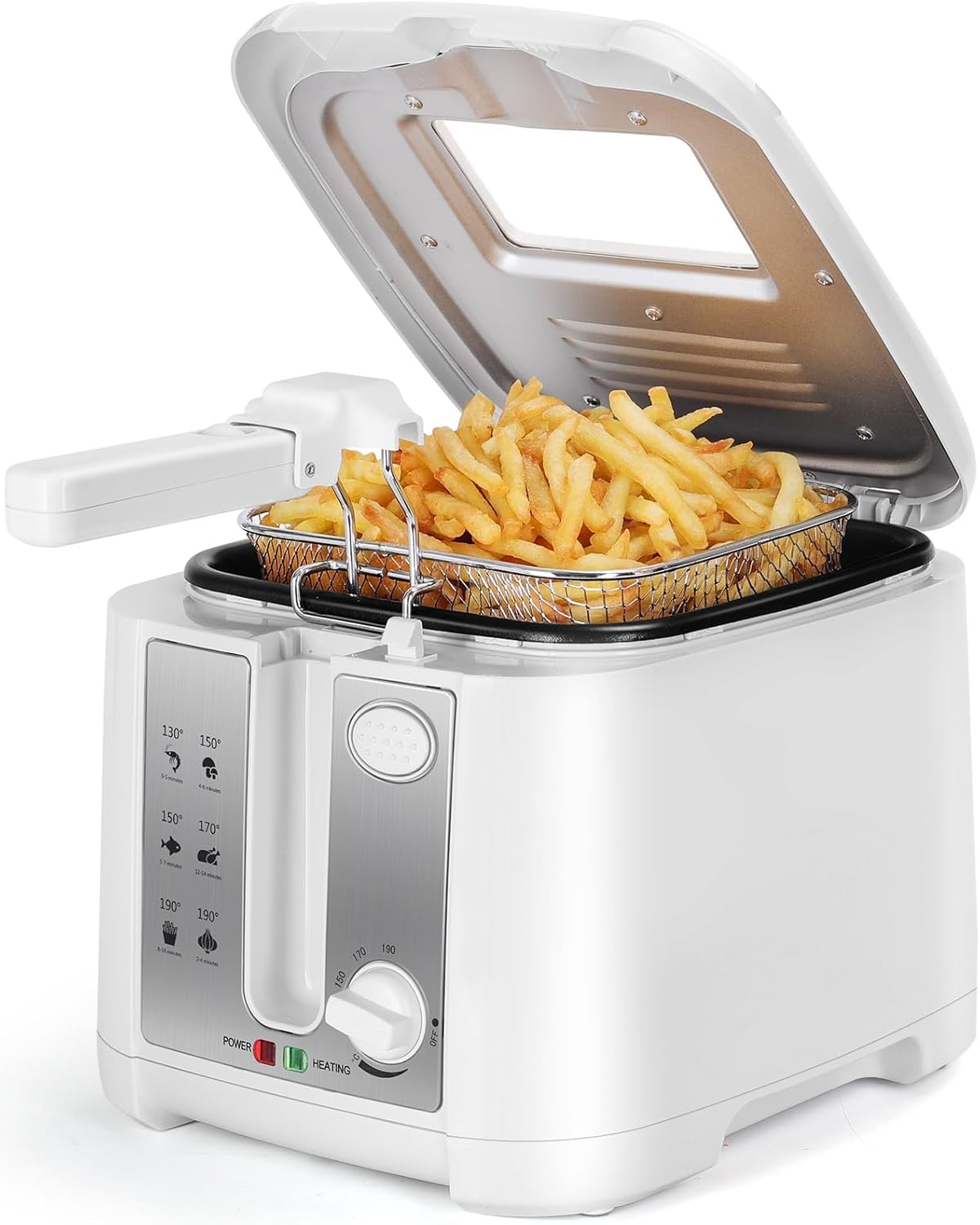 Aigostar Fryer, 1800 Watt, 2.5 L, with Viewing Window, Temperature Control, Indicator Light, BPA-Free, White, 2.5L, 01-white