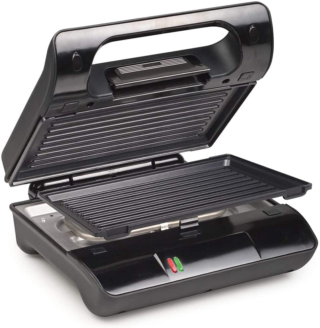 Kontaktgrill Electric Contact Grill with Stainless Steel Barbecue Tongs, Panini Grill, LowFat Multigrill, Removable Plates, 23 x 13 cm, 700 Watt