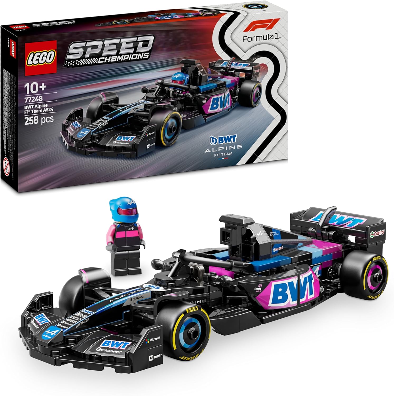 LEGO Speed ​​Champions BWT Alpine F1 Team A524 Racing Car - Toy with Formula 1 Mini Figure to Collect - Gift for Boys & Girls from 10 Years and Adults Motorsport Fans 77248