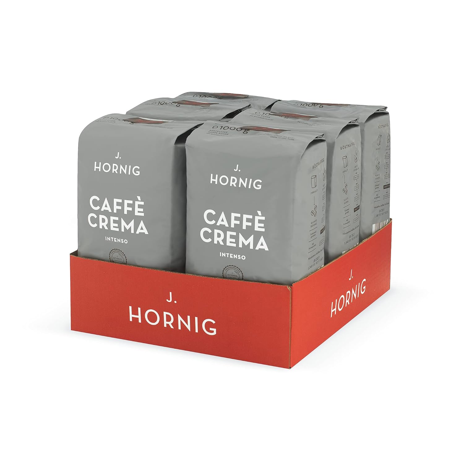 J. Hornig Espresso Coffee Beans, Caffè Crema Intenso, 6 x 1 kg Whole Beans, Strong Chocolate Flavor, for Fully Automatic Machines, Portafilter Machine and Espresso Maker