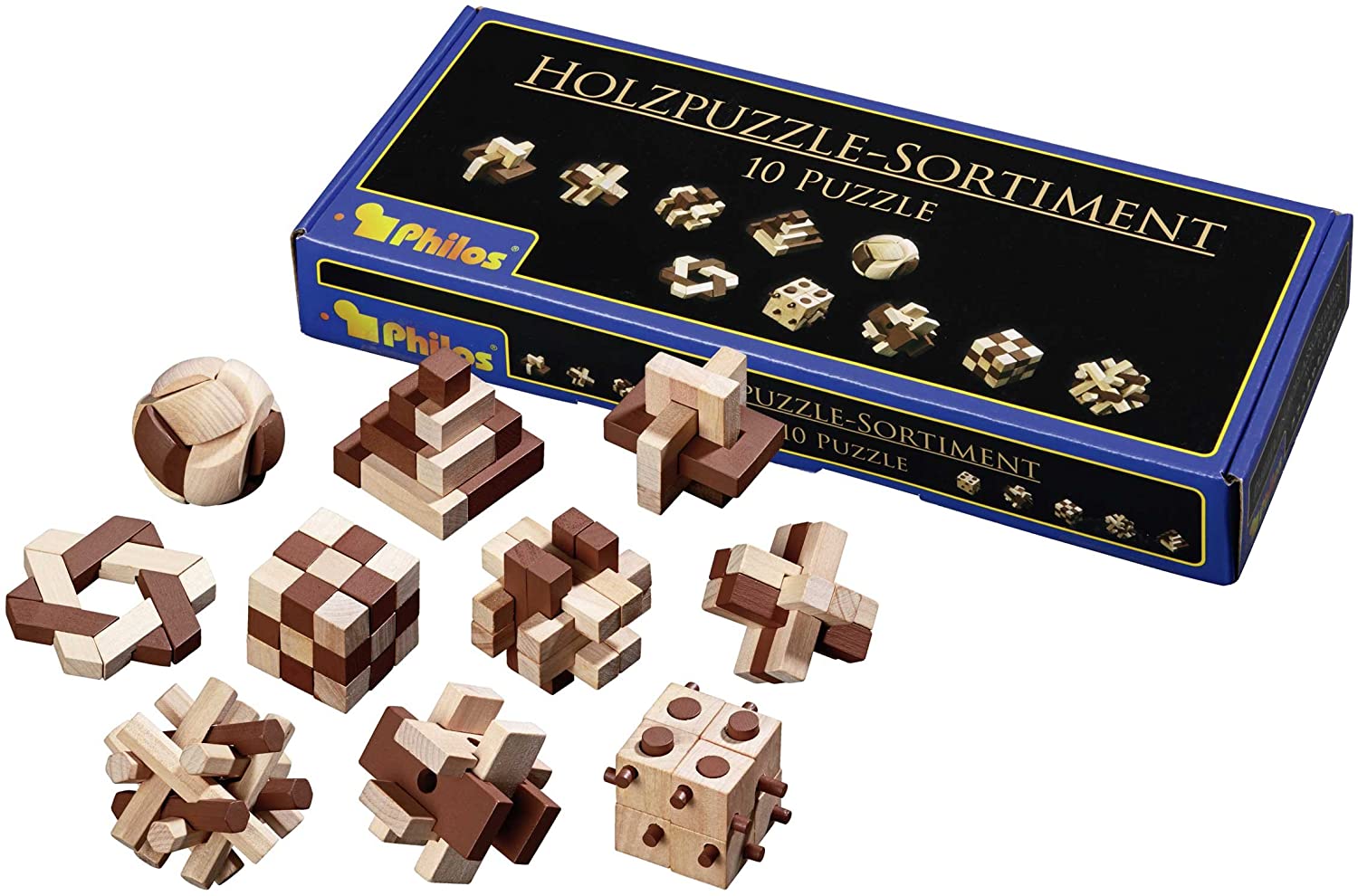 Jeux Philos Set Of 10 Mini Wooden Puzzles