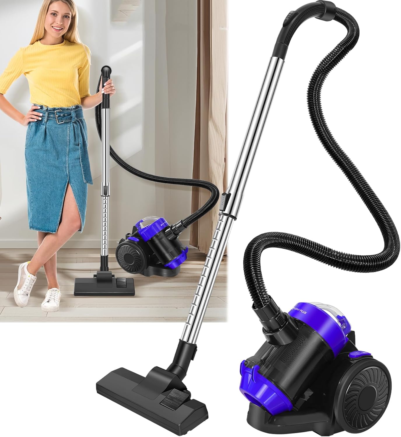 Vacuum Cleaner for Pet Hair 1500 W Cylinder Vacuum Cleaner without Bag with 5 m Telescopic Tube for All Floors, Car and Household