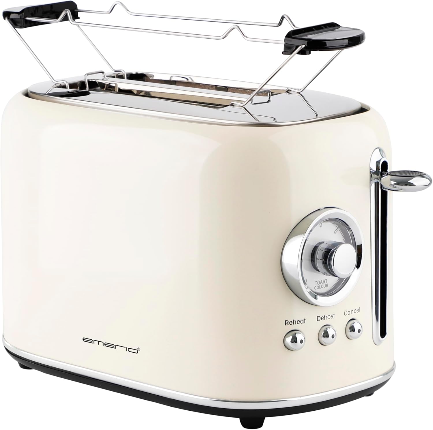 EMERIO Toaster Retro Style | 800 watts | 2 slices | 7 Adjustable Browning Levels | Bun Attachment | Automatic Centering and Shut-Off | 3-in-1: Defrost - Warm Up - Cancel | TO-133281.1