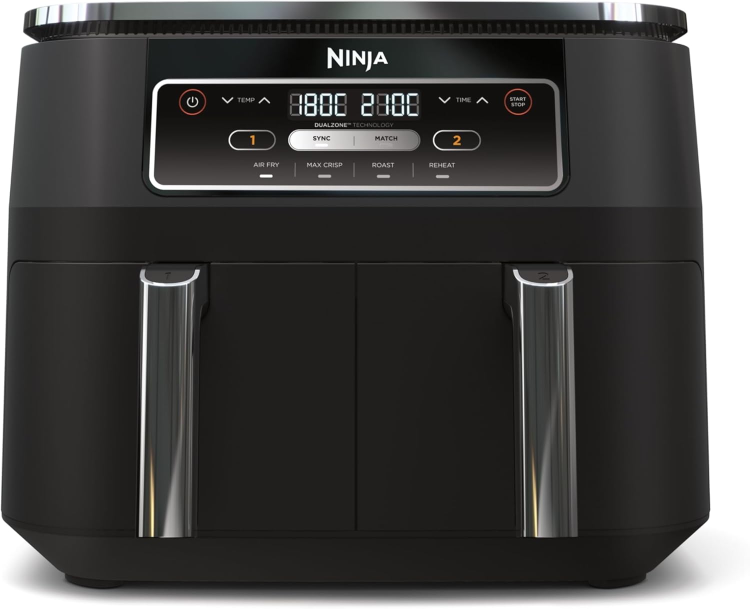 Ninja Foodi Dual Zone Airfryer Hot Air Fryer, 2 Compartments, 7.6 L, 4-in-1, Oil Free, Hot Air Frying, Max Crisp, Fry, Reheat, Non-Stick, Dishwasher Safe Basket & Crisp Tray, Black AF200EU