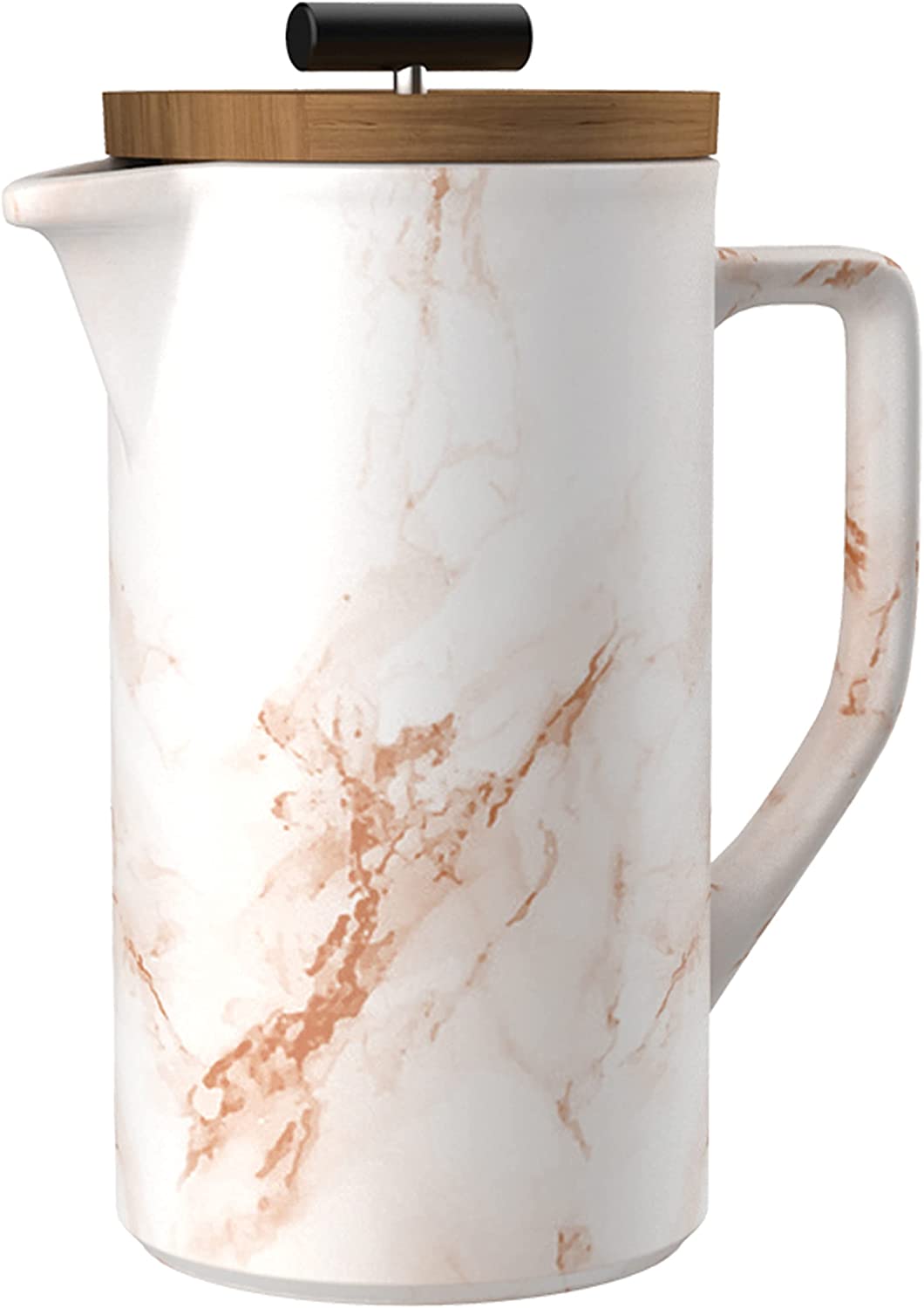 DHPO Coffee Press with Wooden Lid, High Fireproof Ceramic Coffee Pot with 304 Stainless Steel Filter for Home Office (Brown)