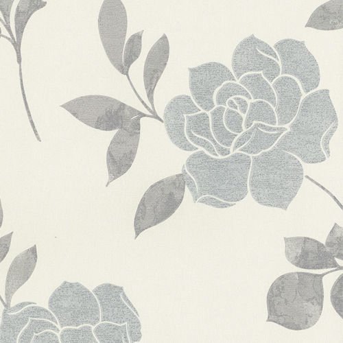 galerie-24 md29424 – Seide Impressions Floral Rosen creme, grau, silber Galerie Tapete