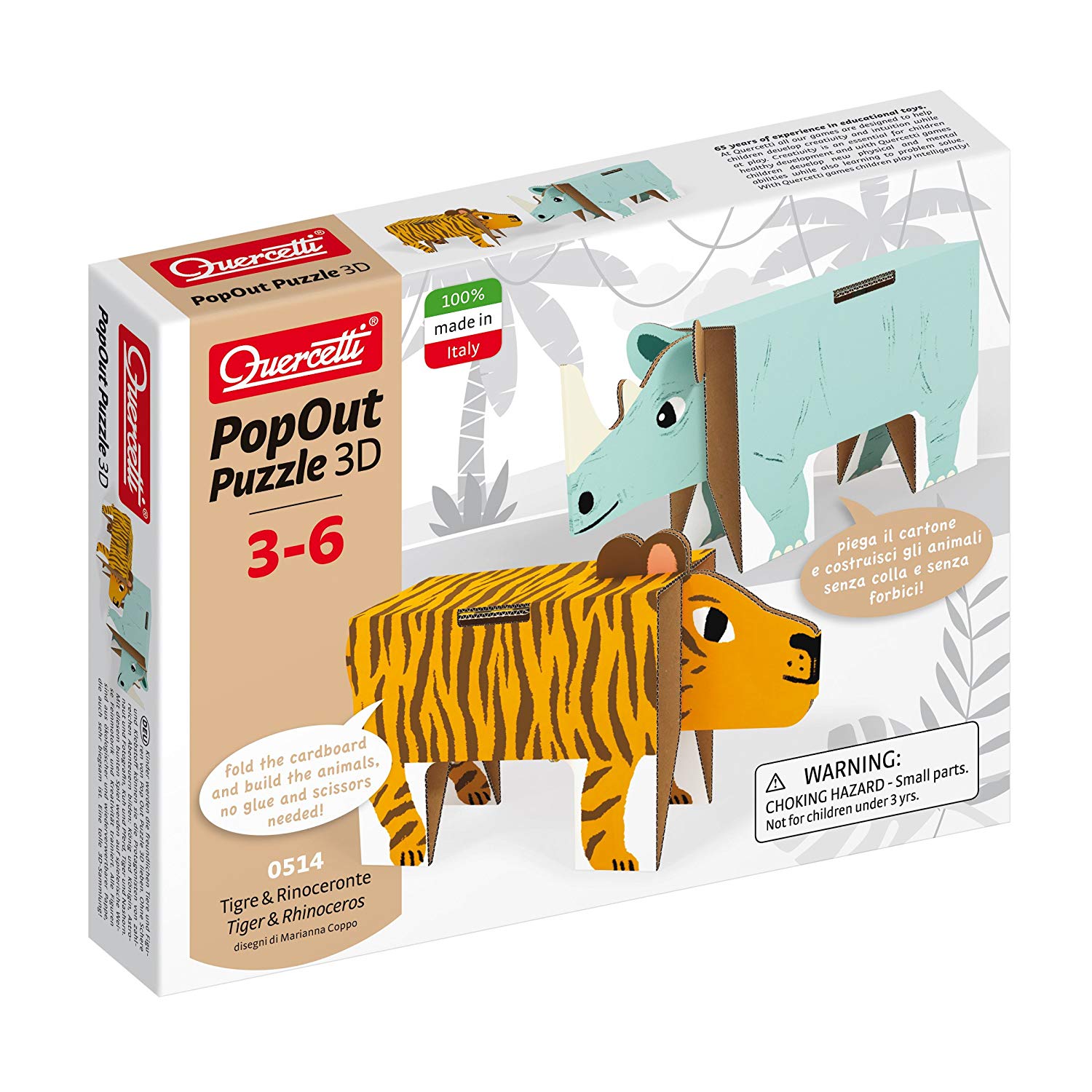 Quercetti Pop Out D Animals Tiger And Rhino