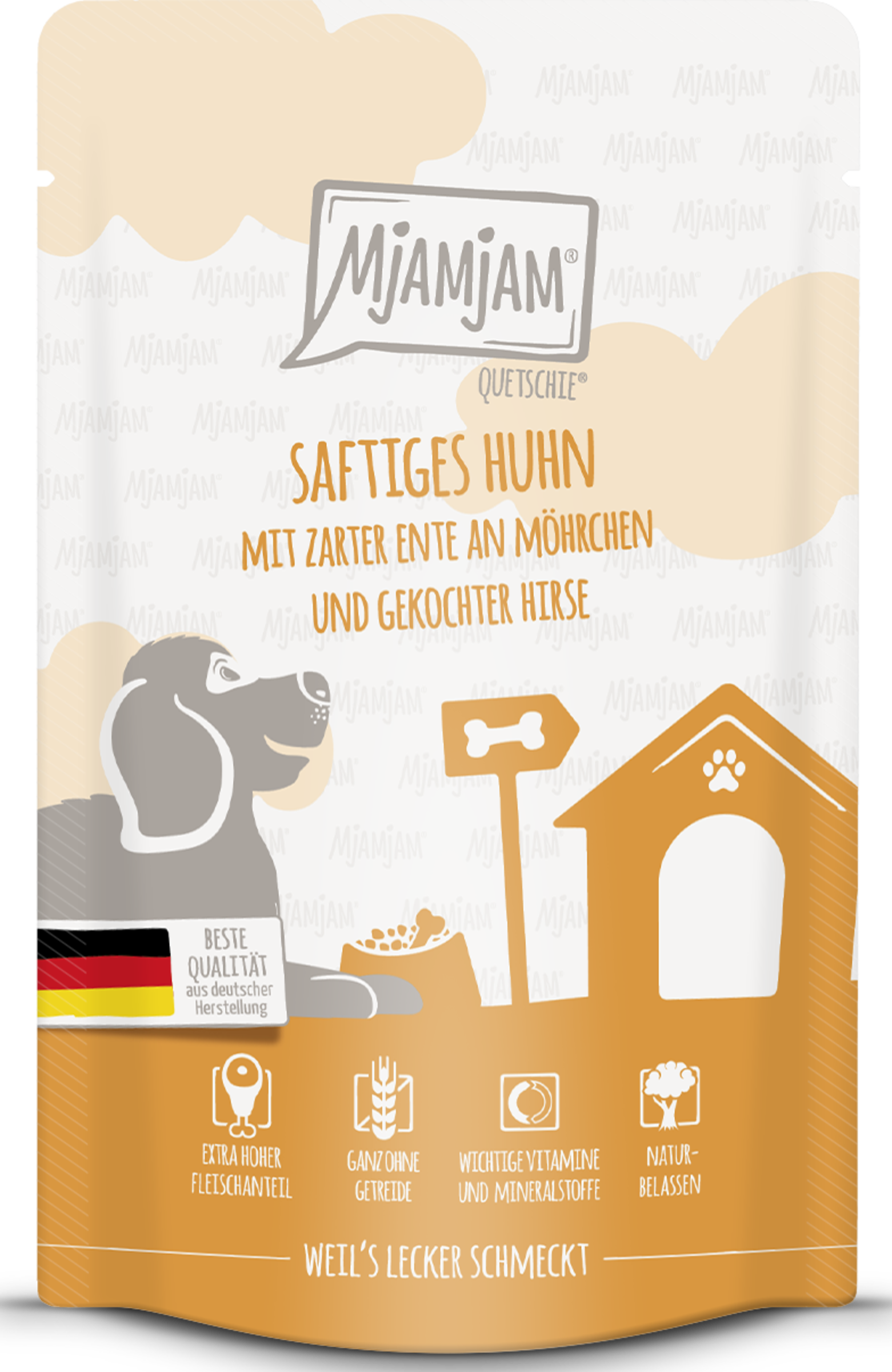 MjAMjAM Quetschie - juicy chicken with tender duck, carrots and cooked millet