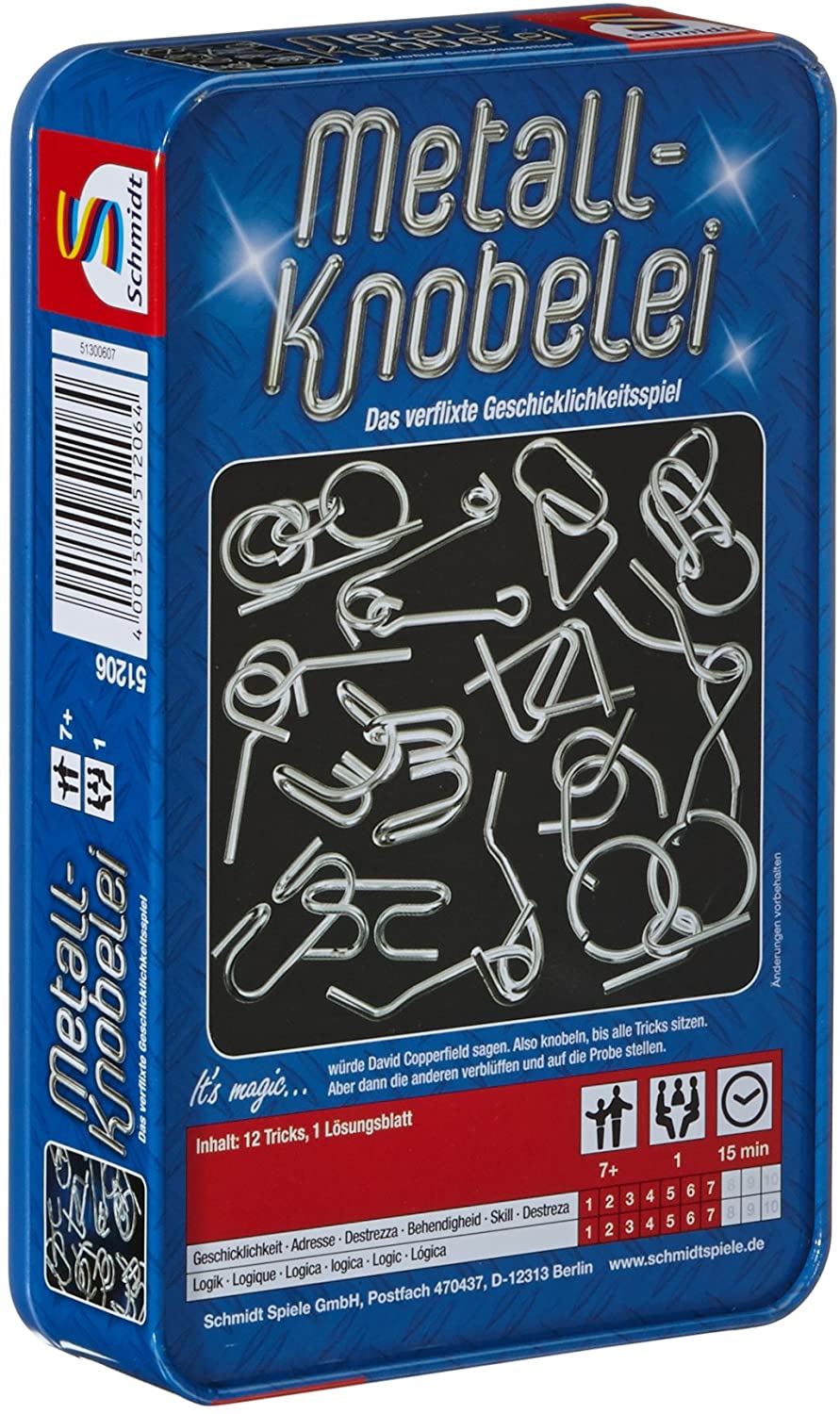 Schmidt Spiele 51206 Metall Knobelei Duell, Portable Game In Metal Tin, Blu