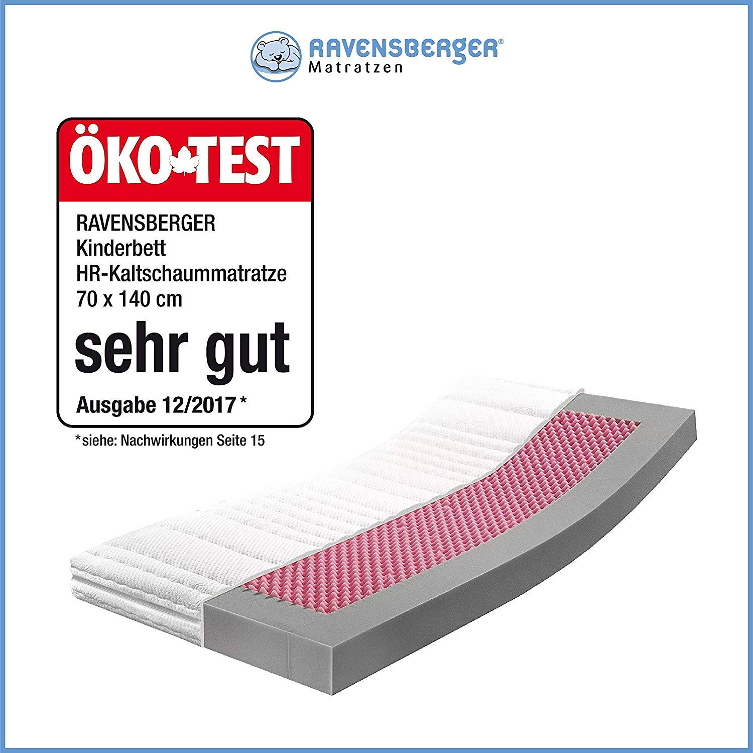 Ravensberger Matratzen Ravensberger Children\'s Bed Mattress Mini Baby Mattress 70 x 140 cm Antimony Free Silver Free Without Optical Brightener Cotton Double Cloth Cover Class 1 Suitable for Babies