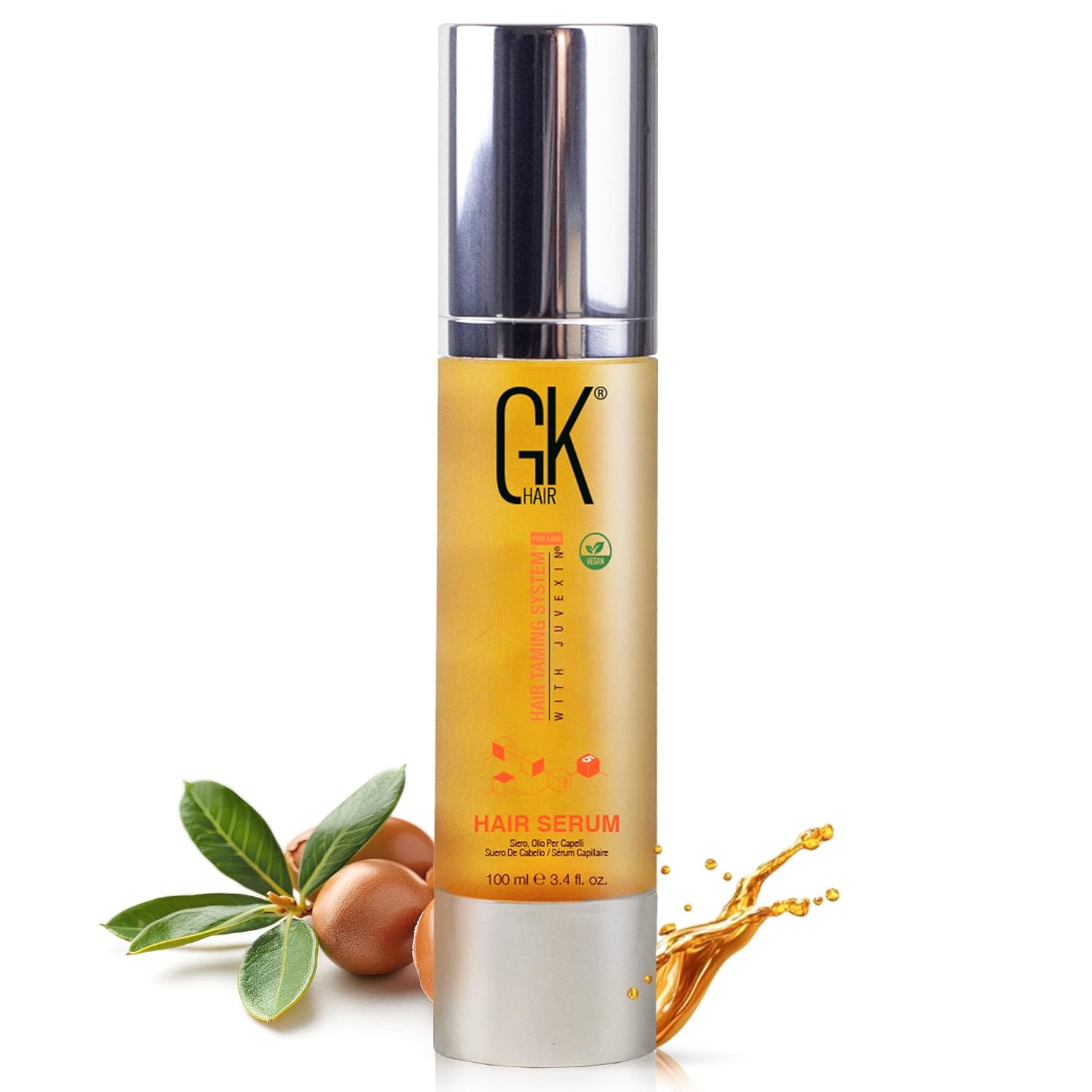 GK HAIR Global Keratin 100% Organic Argan Oil Anti Frizz Hair Serum (3.4 Fl Oz/100 ml) Styling Smoothing Strengthening Hydration & Nourishing Heat Protection Shine Frizz Control Dry Damage Hair Repair