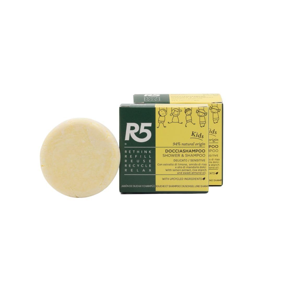 R5 Solid Shower Shampoo for Children, 2 pieces, of natural origin, Crème Caramel and Vanilla scent