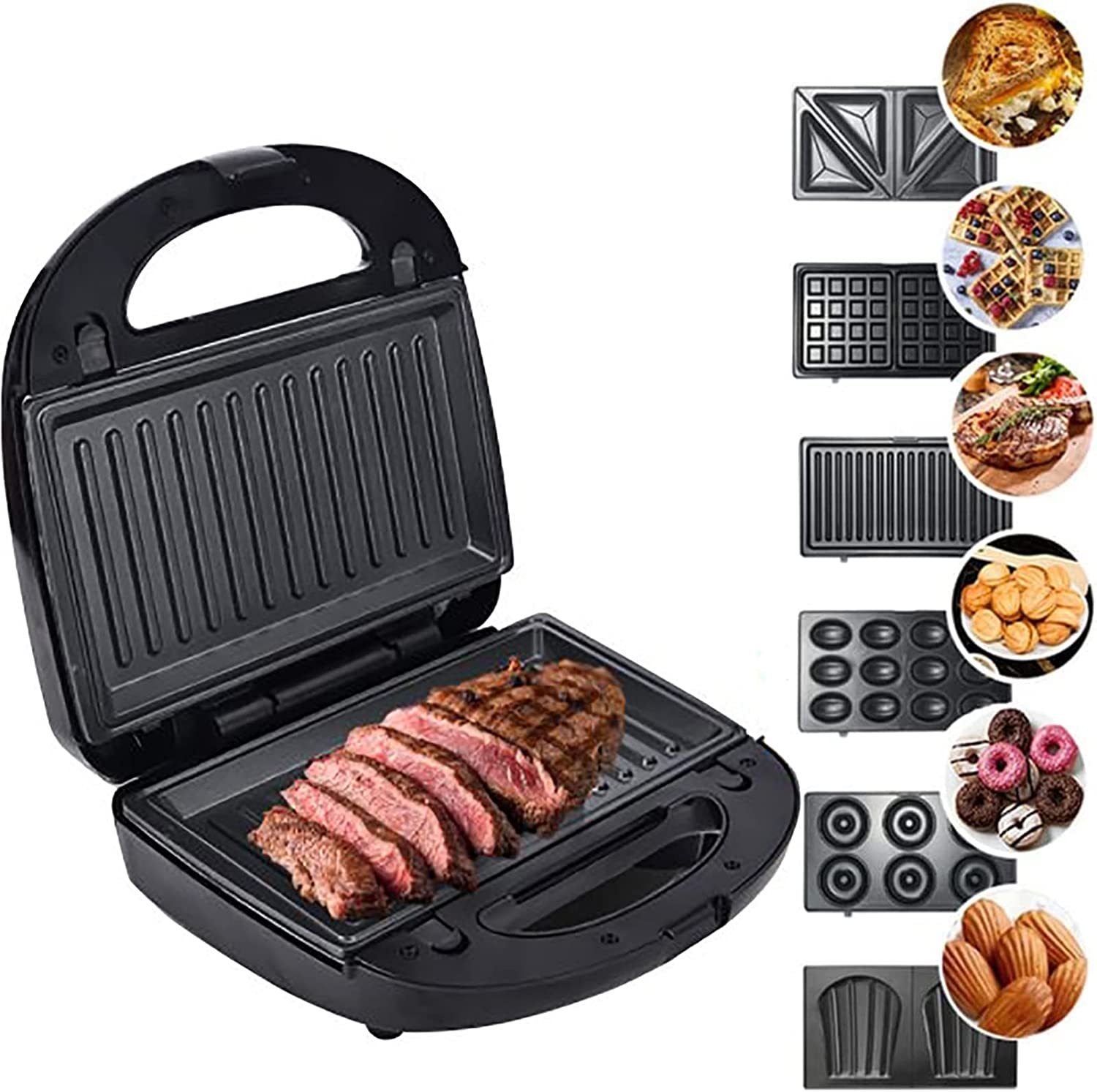 Plasaig 6 in 1 Sandwichmaker, Multifunktionsgerät für alle Toastgrößen geeignet [Sandwich Maker / Waffeleisen / Kontaktgrill], Gesund & Ungiftig, Spülmaschinenfest & Einfach zu reinigen, Schwarz