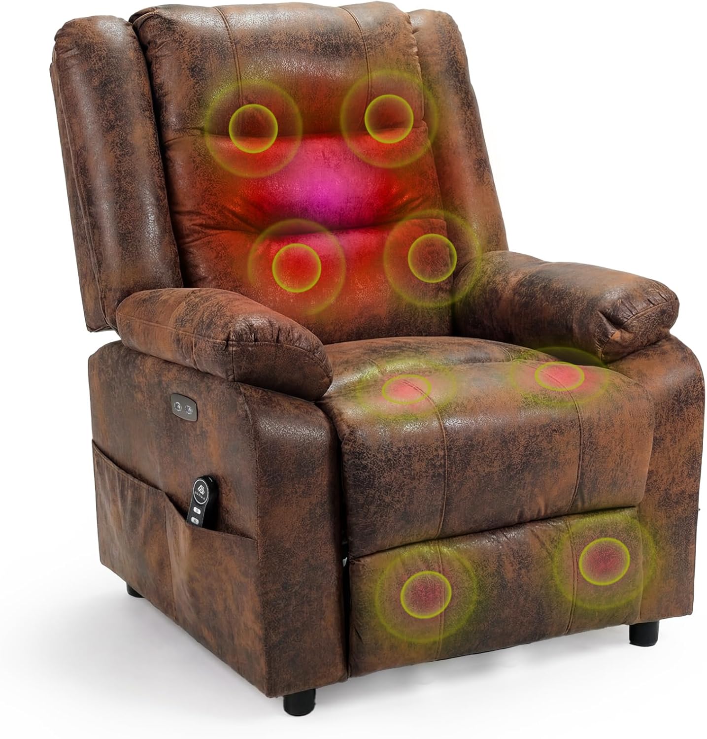 Asukale Store Electric Recliner Chair TV Chair Massage Chair with Lift Heating Reclining Function Flock Leather Brown