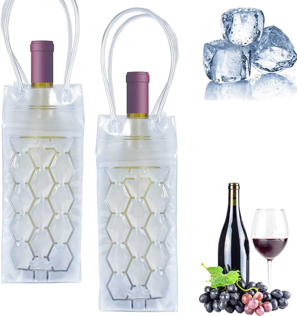 Wine Cooler, Ice Wine Bag, Gel Wine Bottle Cooler, Ice Pack, Wine Cooler, Refrigerator and Drink Transport, Clear Freezer Bag, Wine Bottle Cooler for Red, White Champagne or Sparkling Wine, 2