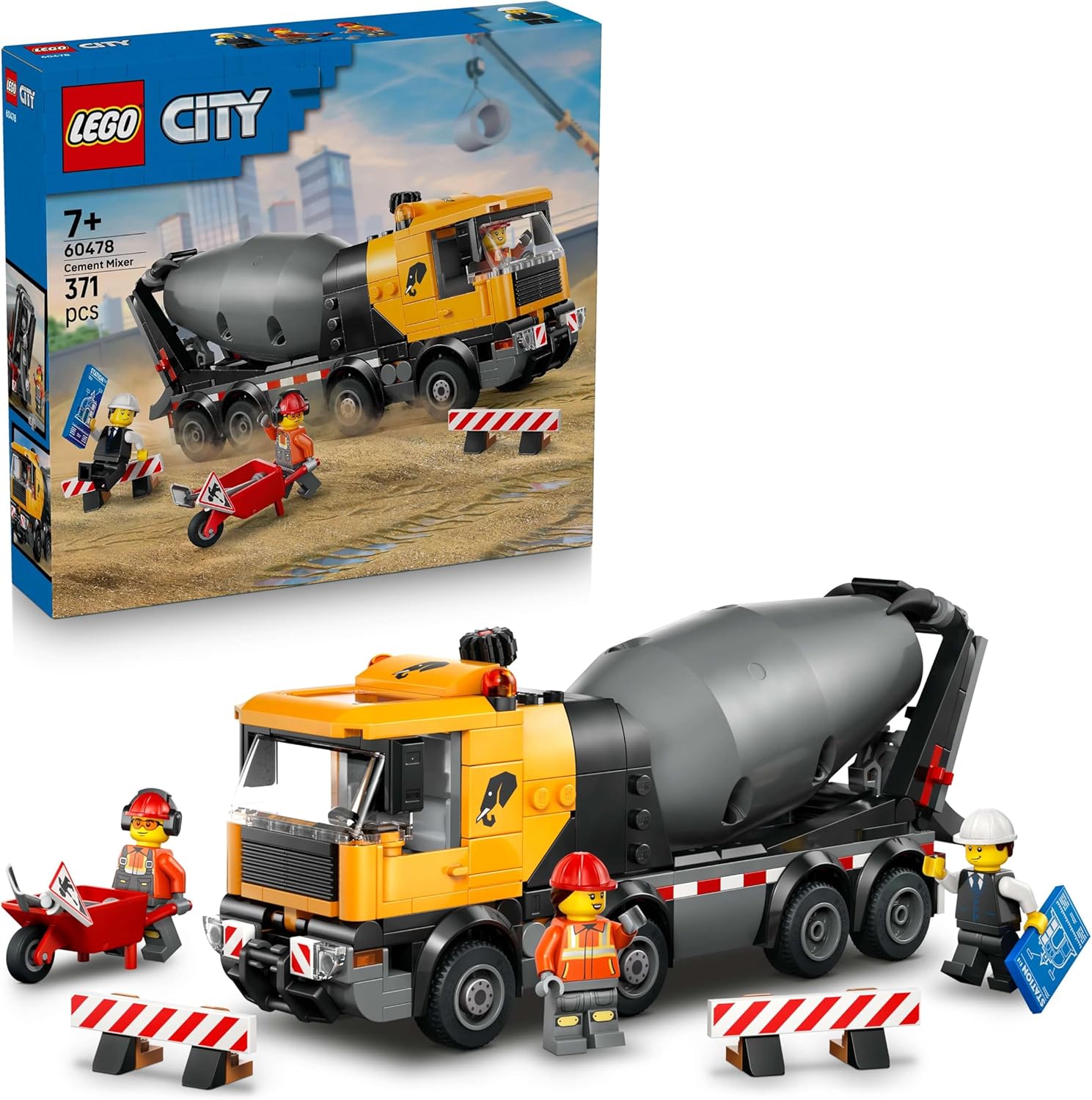 LEGO City Concrete Mixer - Educational Construction Vehicle Toy with 3 Mini Figures, Rotating Drum & Pouring Function - Birthday Gift for Boys from 7 Years - 60478