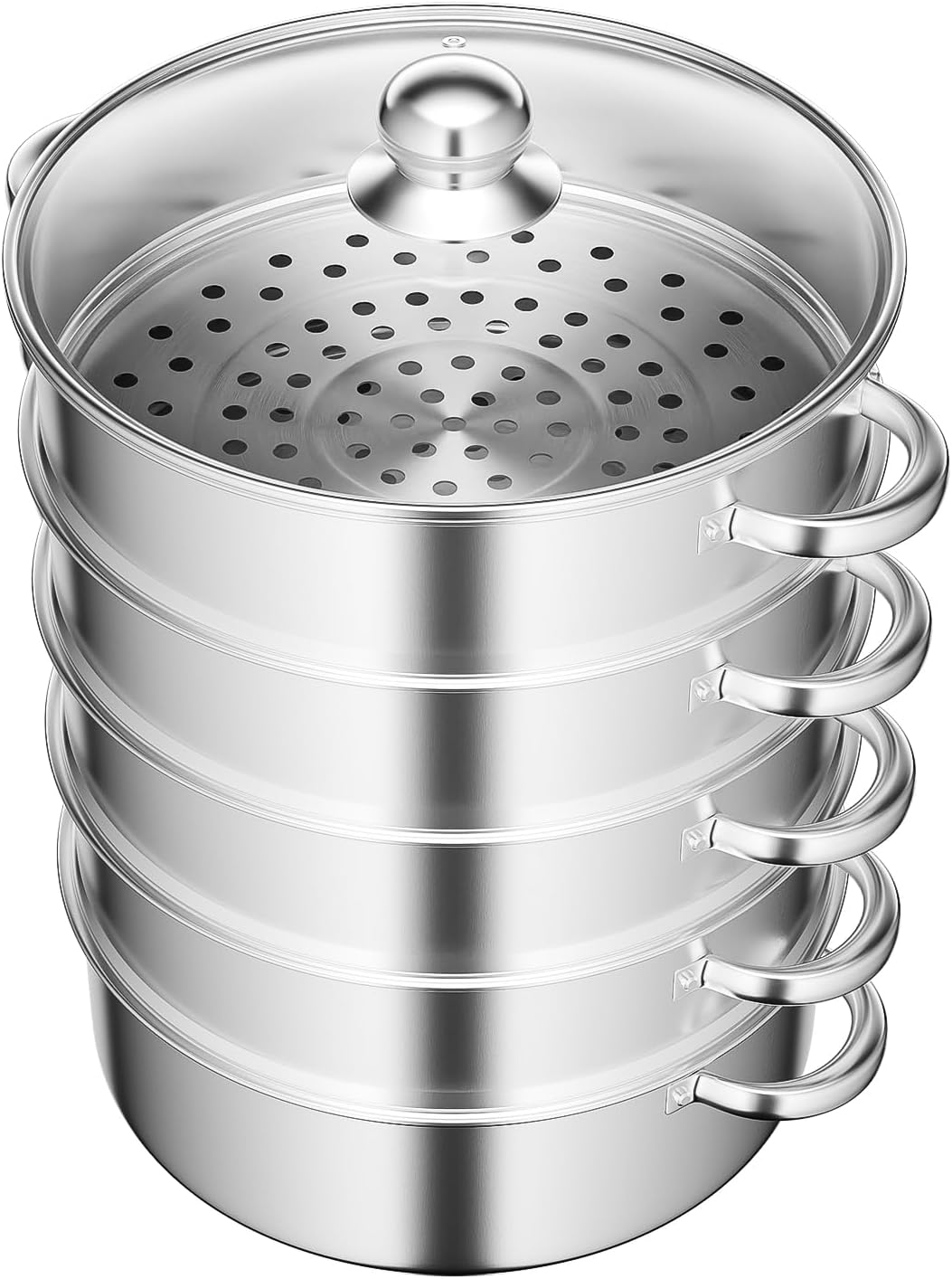 5-Layer Stainless Steel Steamer 11 Inch Large Capacity Food Safe Steamer Induction Slow Cooker with Glass Cover for Vegetables, Dumplings & Cookware in the Kitchen