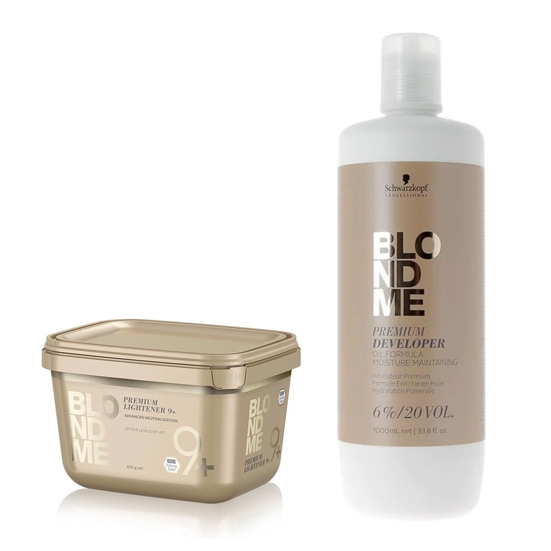 Schwarzkopf Professional - Duo Blond Me PPL9+ Lightening Powder, Premium 450g, Lightener 9+ & Blond Me Supreme Blonde Hair Quality Premium Care 9% 20 Vol Developer 1000ml by Schwarzkopf