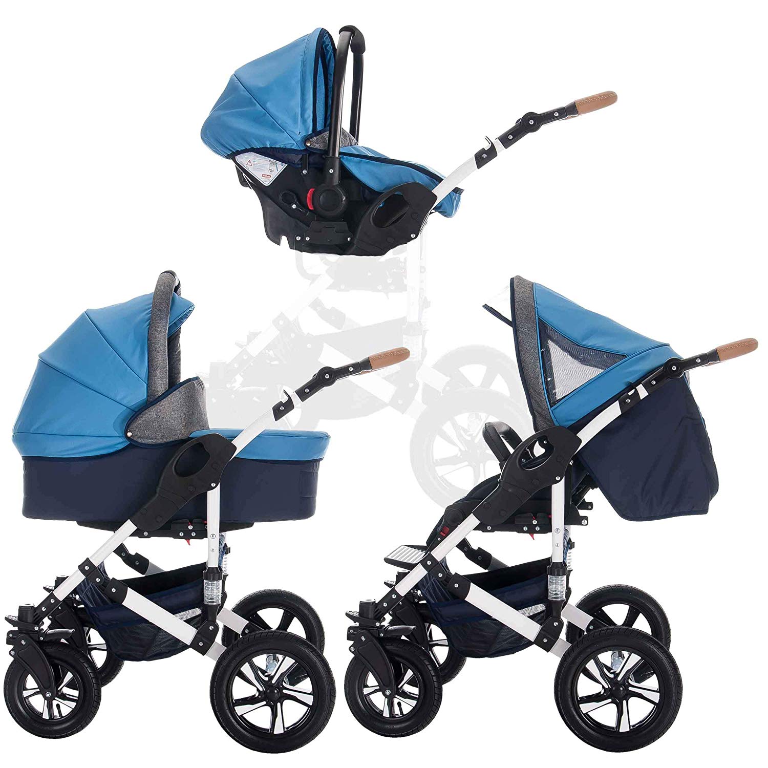 Bebebi myVARIO 3-in-1 Combi Pushchair Complete Set Pneumatic Tyres Colour: myHoney