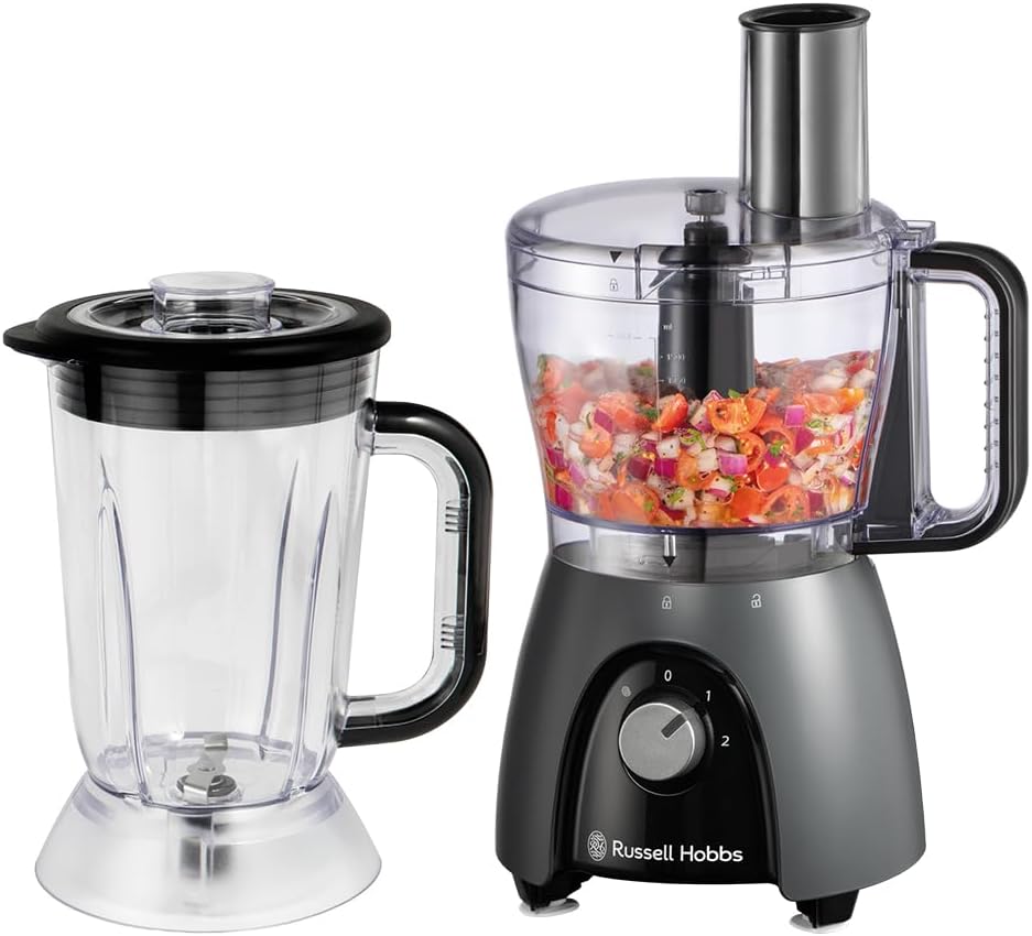 Russell Hobbs Food Processor [Mixer/Vegetable Cutter/Stand Mixer/Chopper/Blender] Food Processor (Kneading, Stirring & Cutting etc., Dishwasher Safe, 900 W High Power) Matte Charcoal 27111-56