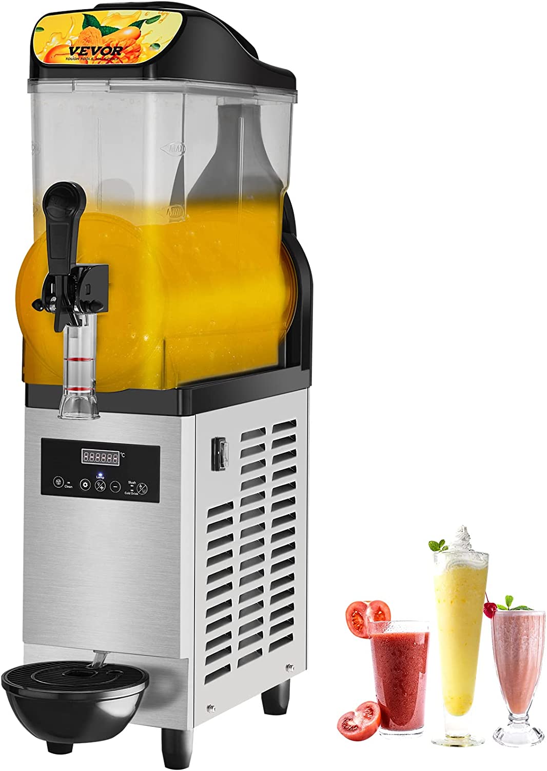 VEVOR Vor Commercial Slushy Machine, 12l Single Bowl, 25 Cups Margarita Machine, 500W Stainless Steel Margarita Smoothie, Frozen Drink Maker, Slushie Machine for Party, Cafe, Restaurants, Bars etc.