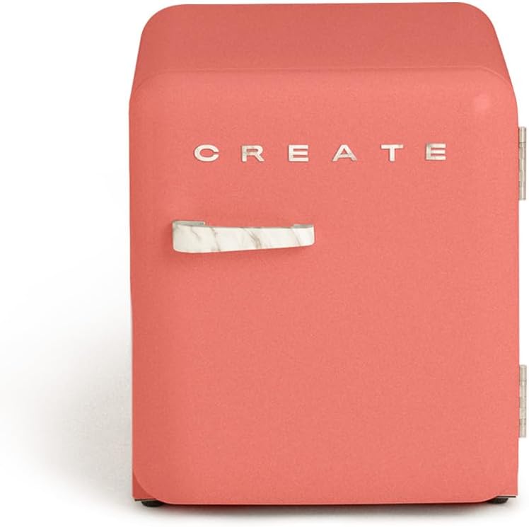 CREATE Retro Fridge 50 Marble Fridge in Terracotta, Marble Handle / 85 W, Minibar, One Shelf, Retro Design, 50 cm, Two Shelves, 48 ​​L Capacity, Energy Saving, 50 x 44 x 49.8 cm