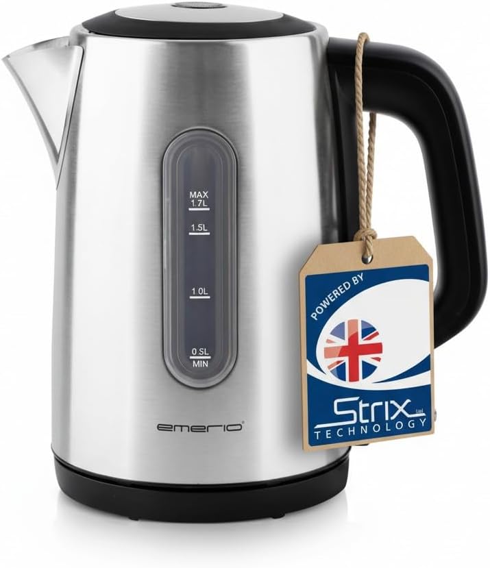 EMERIO Kettle Stainless Steel SUS 304 | 1.7 Litre Volume | 3000 Watt - Fast Heating | Illuminated On/Off Switch | 360° Base | Auto Off, Boil Dry & Overheating Protection | WK-133040