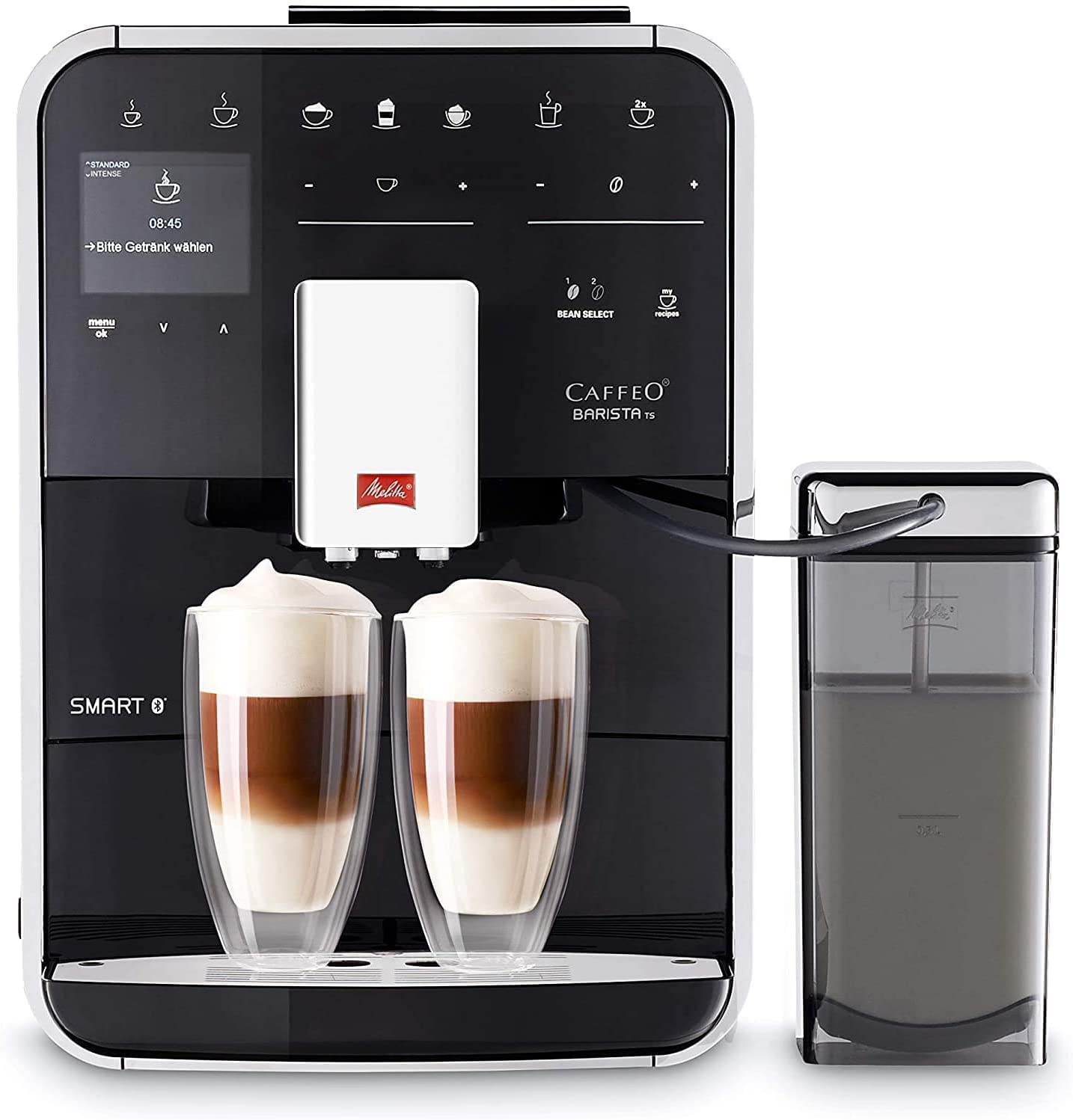 Melitta Caffeo Barista TS Smart F850-102, Fully Automatic Coffee Machine with Milk Container, Smartphone Control with Connect App, One Touch Function, Black
