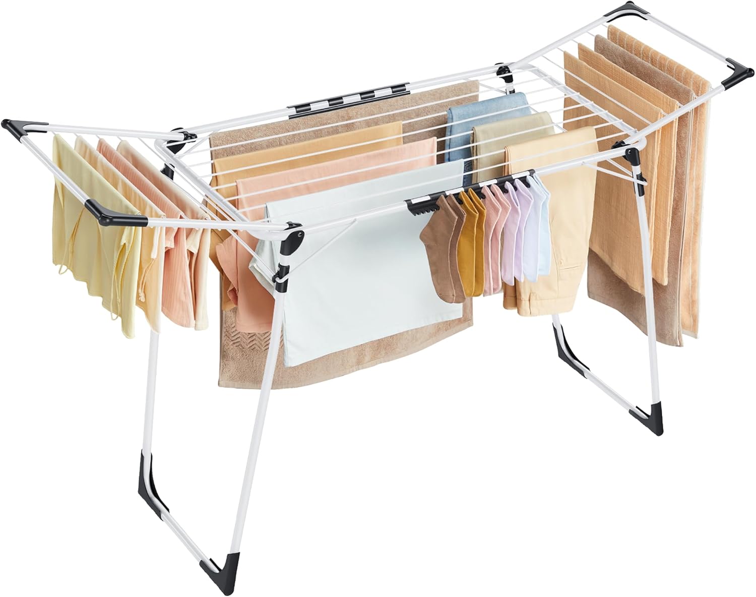 SONGMICS Store SONGMICS LLR518W01 Clothes Airer 52.5 x 173 x 96.5 cm Wing Clothes Airer Space Saving with Sock Holder Metal for Clothes, Towels, Laundry, White