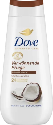 Dove Advanced Care Shower Cream Pampering Care, Coconut Oil & Almond, 225 ml