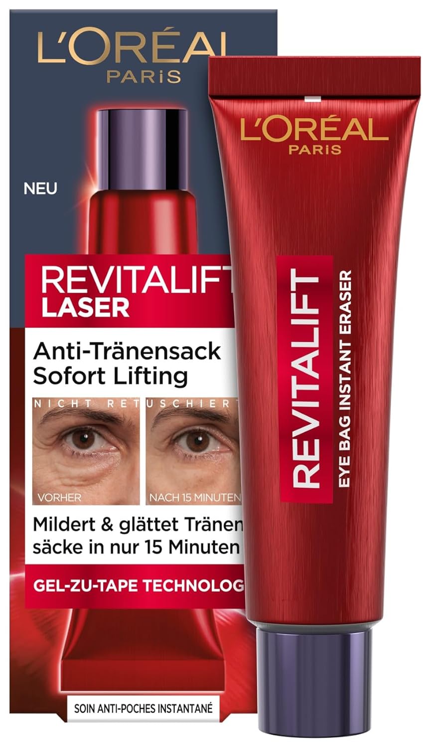 L\'Oréal Paris Anti-tear bag instant lifting, firming eye care against wrinkles, bags and swelling, smooths in just 15 minutes, Revitalift laser, anti-ageing care, 1 x 15 ml