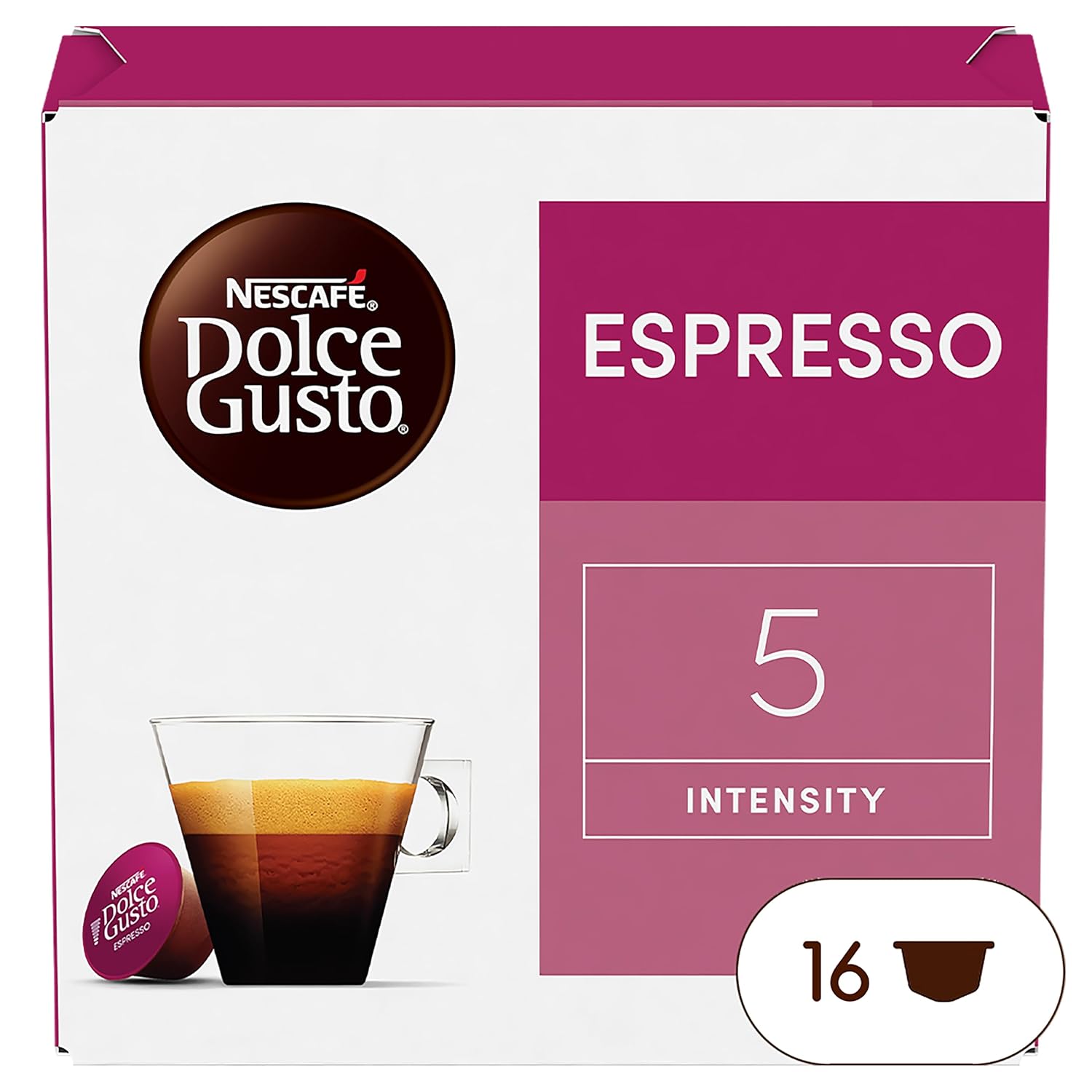 NESCAFÉ Dolce Gusto Espresso | Coffee Capsules | 100% Elegant Arabica Beans | Characterful Espresso | Fruity Pomegranate Note | Velvety Crema | Aroma Sealed Capsules | Pack of 1 (16 capsules) 96 g