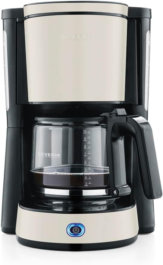 Severin KA 9575 Filter Coffee Maker with Glass Jug, Drip Stop, Swivel Filter, Automatic Shut-Off, Indicator Light, Cable Compartment, Water Level Indicator, Stainless Steel/Beige/Black, 1000 W, 1000 W